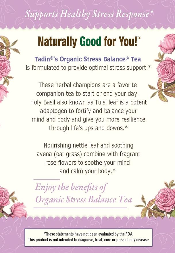 Tadin Organic Serene Dreams Tea Caffeine Free Herbal Tea to Support a Healthy Stress Response 20 Tea Bags Per Box Pack of 6