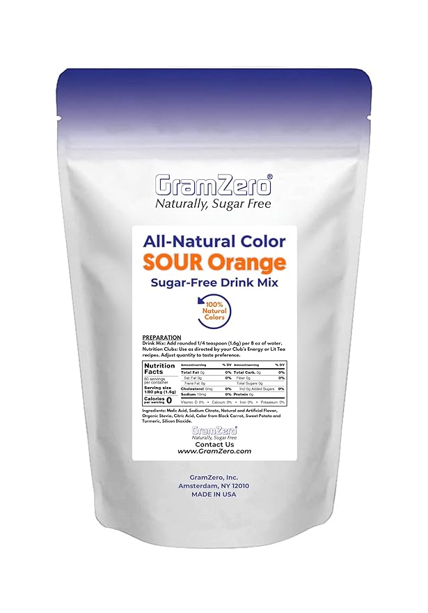 GramZero Sour Orange Zero Calorie Sugar Free Drink Mix Great For Nutrition Club Loaded Tea Stevia Sweetened