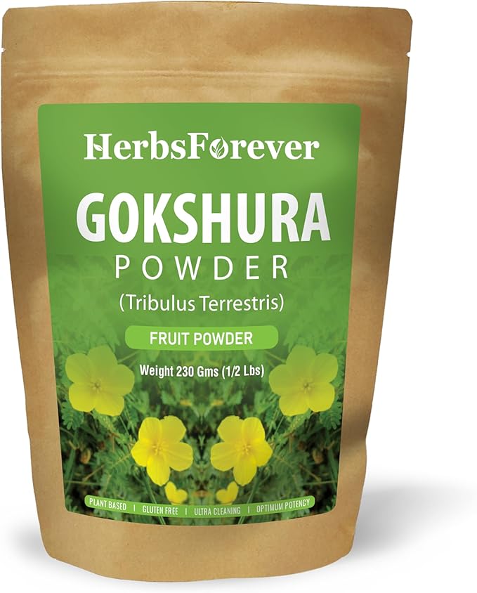 HerbsForever Gokshura(Tribulus Terrestris) Powder Fruit -for Vitality Urinary Health Muscle Mass- Wild Harvested Non GMO Vegan 2X Potency | Ultra Clean |NO Sand &amp Mud| Steam Sterilized| 8oz-1/2
