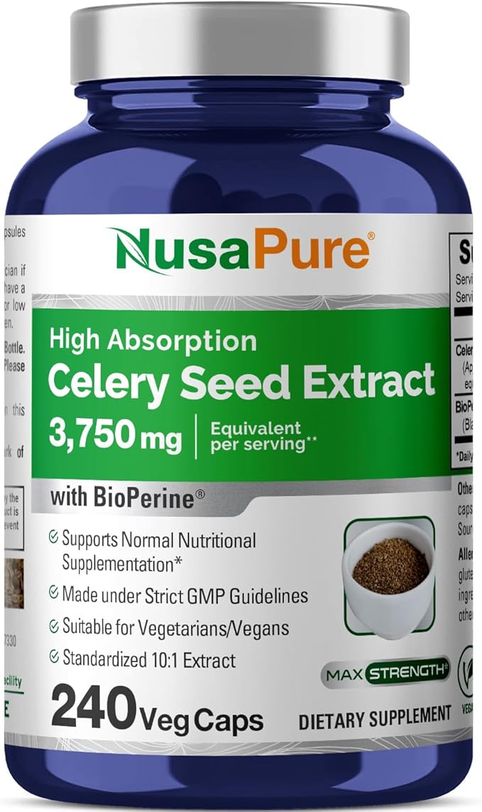 NusaPure Celery Seed Capsules 10:1 Extract 375 mg Equivalent to 3750mg 240 Veggie Caps Non-GMO Vegan