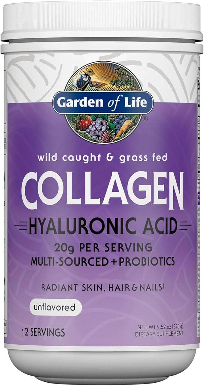 Garden of Life Marine &amp Grass-Fed Collagen Peptides Powder Supplement (Type I III) with Probiotics BCAAs &amp Hyaluronic Acid for Radiant Hair Skin &amp Nails – Unflavored 20g per serving 1