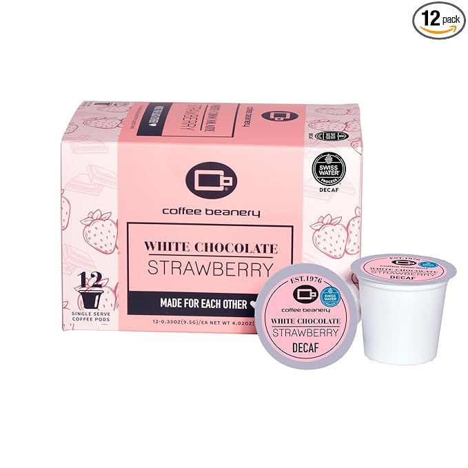 White Chocolate Strawberry Decaf Coffee Pods by Coffee Beanery | 12ct Medium Roast Arbica Coffee