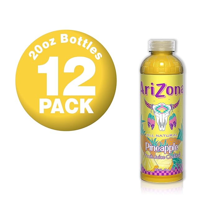 AriZona Pineapple Fruit Juice Cocktail 20 Fl Oz (Pack of 12)