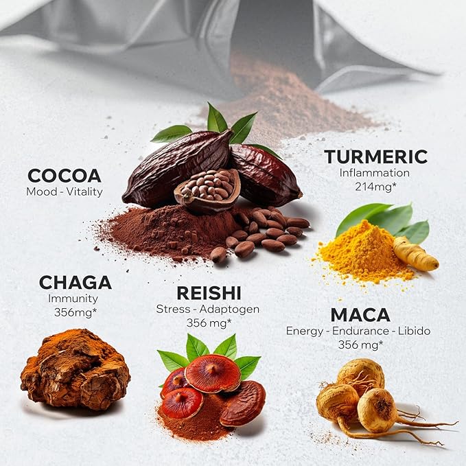 Wild Cocotropic Organic Mushroom Cocoa Mix - Healthy Vegan Hot Chocolate Mix - Organic Cacao Powder Reishi Chaga Maca Turmeric - 3rd Party Tested - Sugar Free - Keto &amp Paleo - (2 packs of 16oz