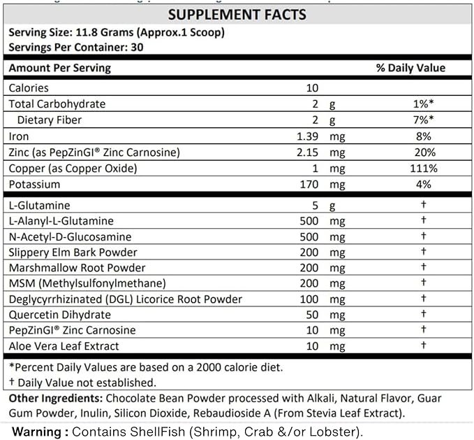 TERRA ORIGIN Healthy Gut Chocolate | 30-Servings with L-Glutamine Zinc Glucosamine Slippery Elm Bark Marshmallow Root and More!