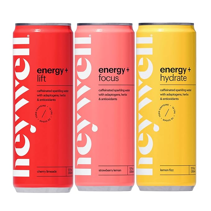 Heywell Sparkling Adaptogenic Water Energy and Focus Energy Variety Pack 12 Fluid Ounce (Pack of 12) - Caffeinated Organic Non GMO Vegan Gluten Free Dairy Free