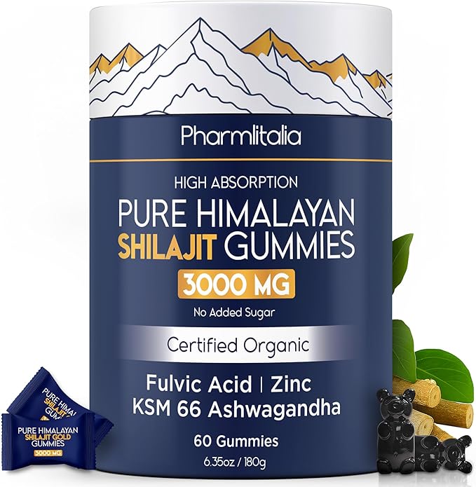 Shilajit Gummies - Himalayan Natural Shilajit Gummies 3000mg - Zinc Ashwagandha - Natural - No Added Sugar - 60 Count