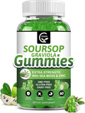 Organic Soursop Graviola Gummies - 2200mg Extra Strength Soursop Leaves Extract w/Sea Moss Extract 200mg Zinc &amp Vitamin C - Supports Immunity Liver Zzz &amp Antioxidant Gluten Free Vegan 60