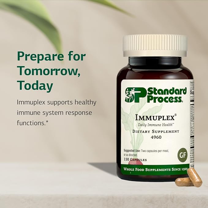 Standard Process Inc. Immuplex - Daily Immune Support Supplement with Folate Iron Vitamin C &amp Vitamin A - Mineral Supplement with Antioxidant Ingredients - 150 Capsules