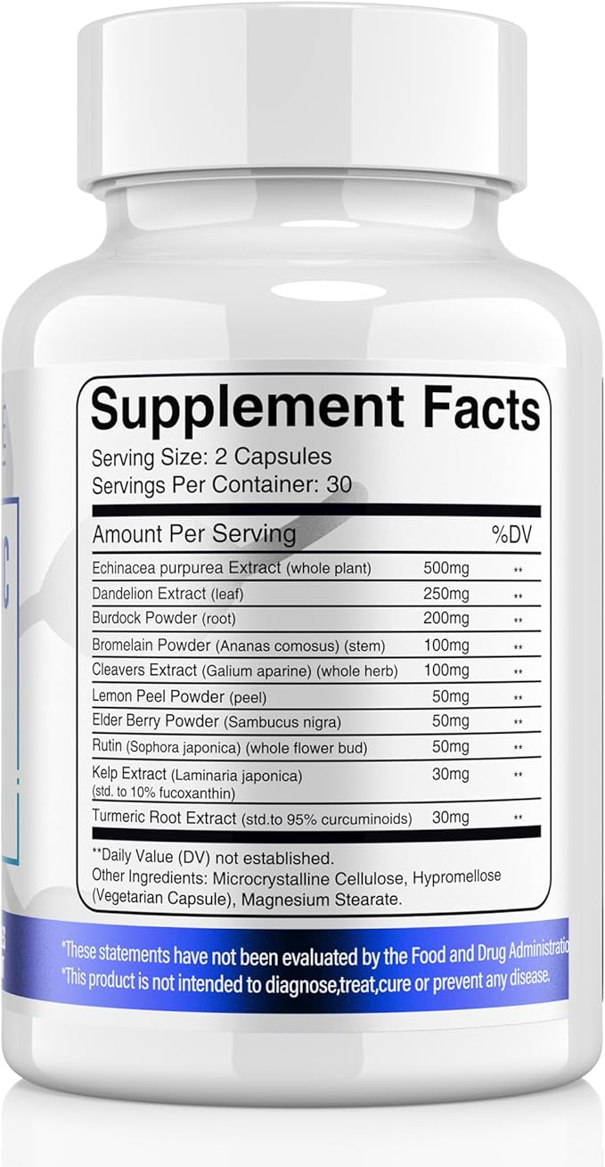 Lymphatic Support Supplement Lymphatic Drainage Supplements with with Dandelion Burdock Echinacea Lemon &amp More Lymph System Support for Men and Women – 60 Capsules