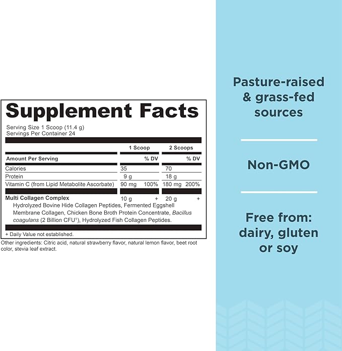 Ancient Nutrition Collagen Peptides Powder Multi Collagen Protein Women &amp Men Vitamin C Probiotics Hydrolyzed Collagen Supports Skin Joints Gut Health Strawberry Lemonade 24 Servings