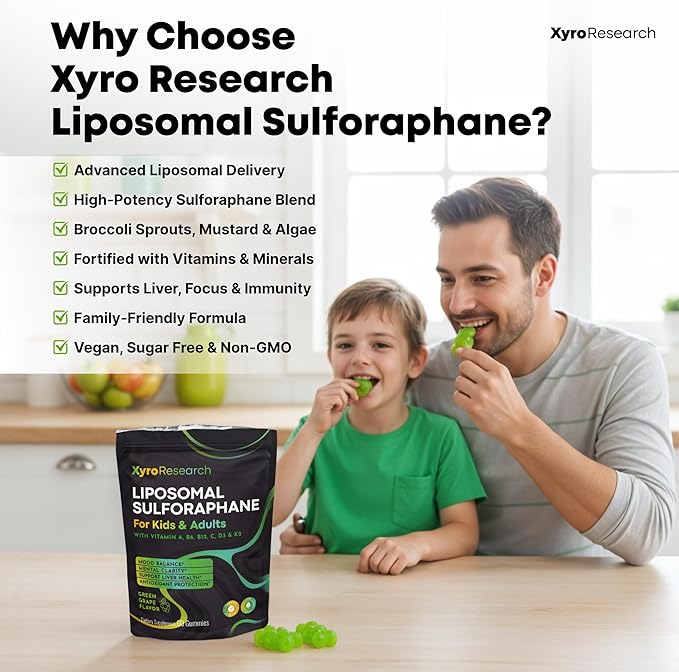 Liposomal Sulforaphane Gummies - 150mg Broccoli Sprout Extract with Vitamins Supplement for Kids Adults - Antioxidant Cellular Health &amp Liver Detox Support - Non-GMO Vegan Sugar-Free