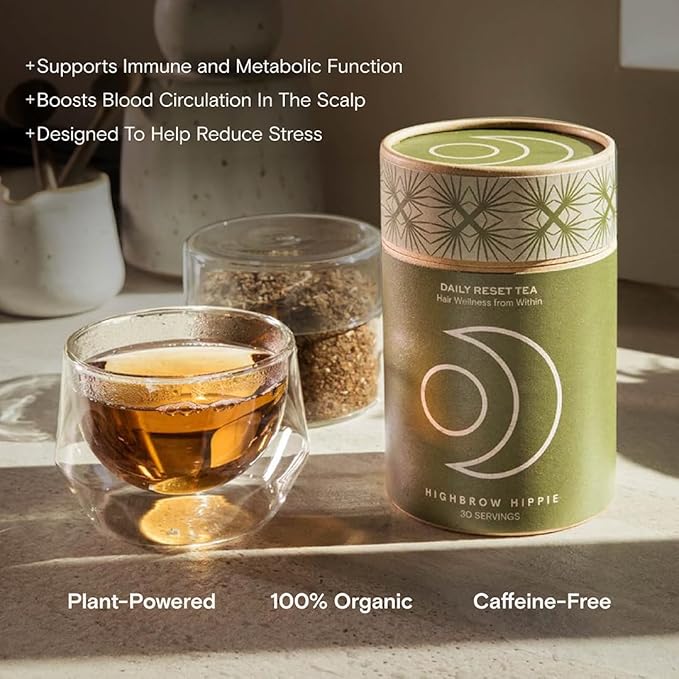 Highbrow Hippie Daily Reset Tea | Hair Wellness From Within Stress Support &amp Circulation Boost | Organic Rooibos Honeybush Ashwagandha Ginger | Caffeine-Free Adaptogenic Blend | 30 Servings