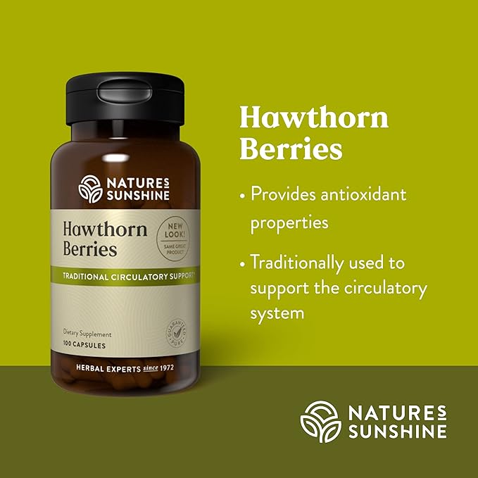 Nature's Sunshine Hawthorn Berries 100 Capsules | Helps Enhance Heart Muscle Function and Provides Circulatory System Support