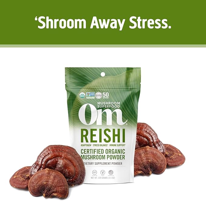 OM MUSHROOM SUPERFOOD Reishi Organic Mushroom Powder 3.5 Ounce 50 Servings Adaptogen Stress &amp Immune Support Superfood Mushroom Supplement