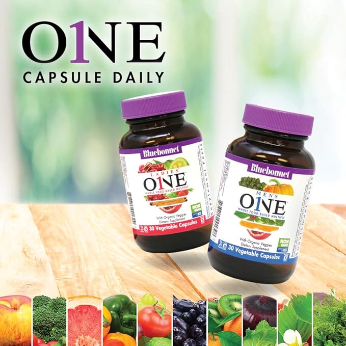 Bluebonnet Nutrition Men’s One Vegetable Capsule Whole Food Multiple K2 Organic Energy Vitality Non-GMO Gluten Soy &amp Milk Free Kosher 3 Month Supply 90 Count