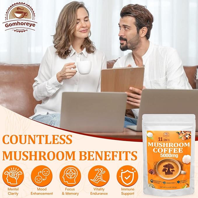 Mushroom Coffee - Mushroom Coffee Organic with 11 Superfood Mushrooms Includes Lion's Mane Reishi Chaga Cordyceps and Adaptogens Mushroom Supplement for Energy Focus Memory and Immunity - 5.3oz