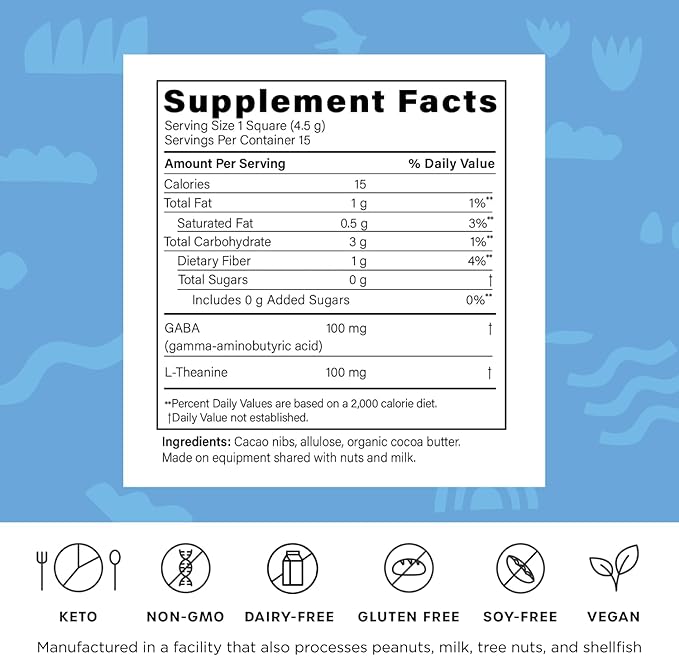 Fx Chocolate Exhale - Relaxing Chocolate Supplement to Support Calm + Stress Response - Sugar Free Cacao with 100mg GABA + 100mg L-Theanine - Keto Dark Chocolate - Vegan + Non-GMO (30 Pieces)