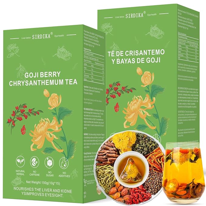 Goji Berry Chrysanthemum Tea for Liver Health Dandelion Wolfberry Tea Bags 8 Excellent Raw Material Formulas Liver Cleanse &amp Detox Herbal Tea Bags Vegan Sugar-Free &amp Caffeine-Free (2BOX (