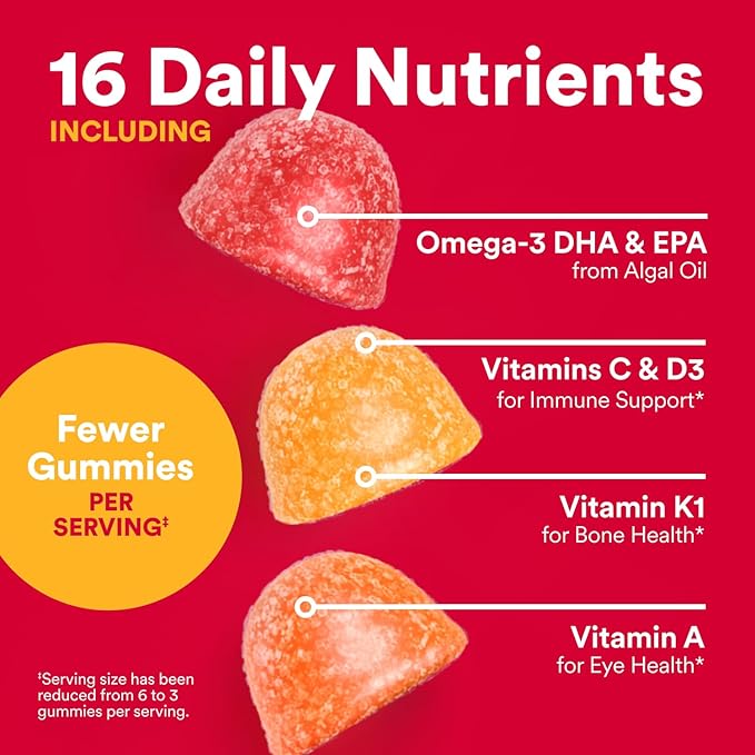 SmartyPants Multivitamin for Men &amp Women Multivitamin Gummies with Omega 3 (DHA/EPA) Vitamin D3 C Vitamin B12 B6 A K &amp Zinc Biotin Gluten Free 90 Count (30 Day Supply)