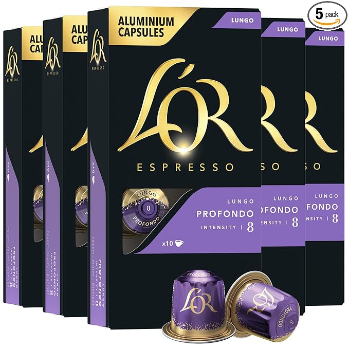 L'OR Espresso Capsules 50 Count Profondo Lungo Single-Serve Aluminum Coffee Capsules Compatible with the L'OR BARISTA System &amp *Nespresso Original Machines