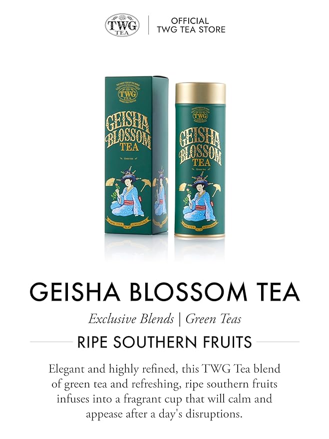 TWG Tea | Geisha Blossom Tea | Green Tea | Passionfruit &amp Marigold Petals | Haute Couture Tin 100g | Gift Set
