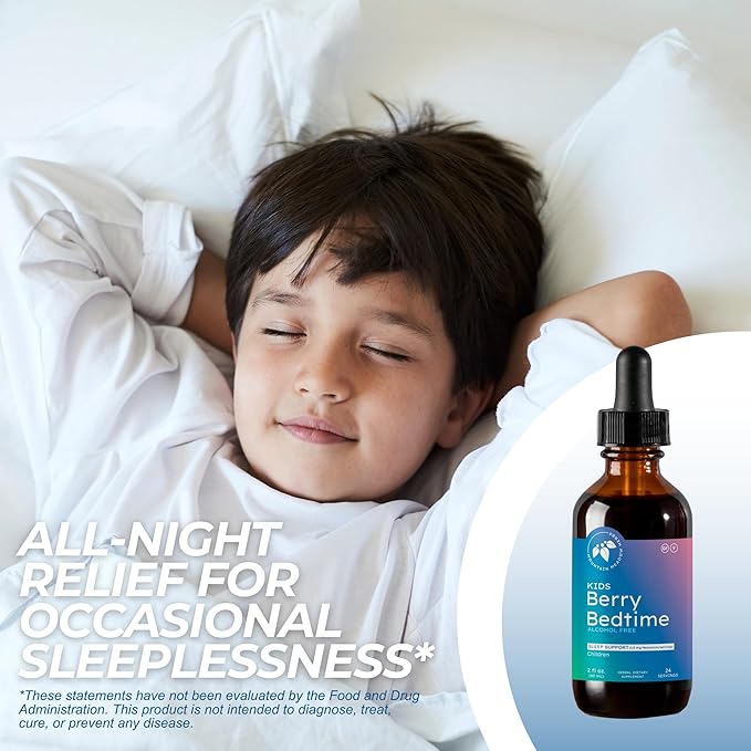 Mountain Meadow Herbs Berry Bedtime – Kids Sleep Support Drops with Melatonin Chamomile Lemon Balm &amp Passionflower - Natural Sleep Aid for Children – 2 oz