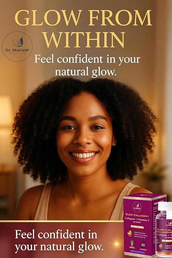 Glow Collagen+ Gummies Supplement – 1000mg Collagen + 500mg Vitamin C for Skin Brightening – Reduces Dark Spots Enhances Radiance and Evens Skin Tone – Tangerine Flavor – 60 Gummies