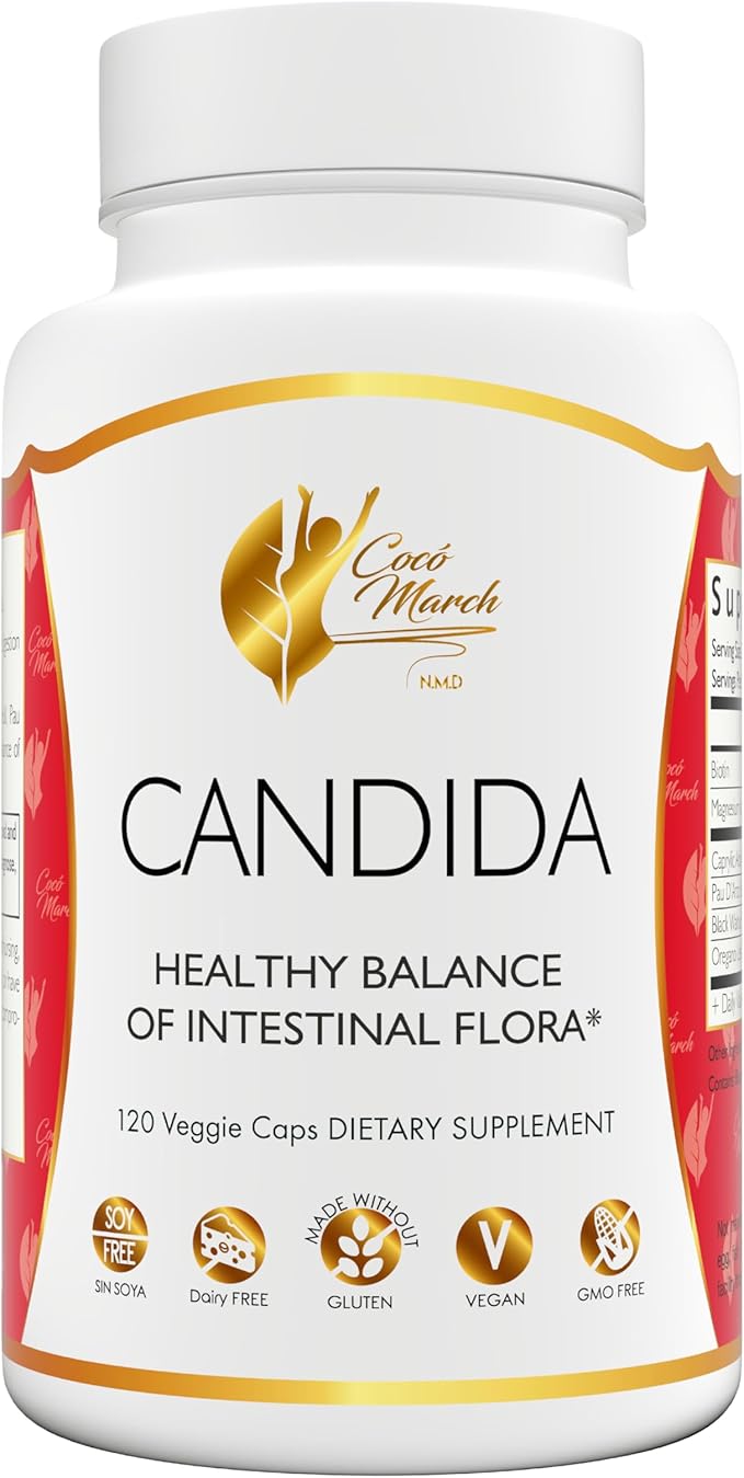 Cocó March N.M.D Candida Cleanse – 30 Day Herbal Detox Cleansing with Digestive Enzymes for Gut Health &amp Immune Support – Gluten Free Vegan Non-GMO Dairy Free Soy Free – 120 Veggie Caps