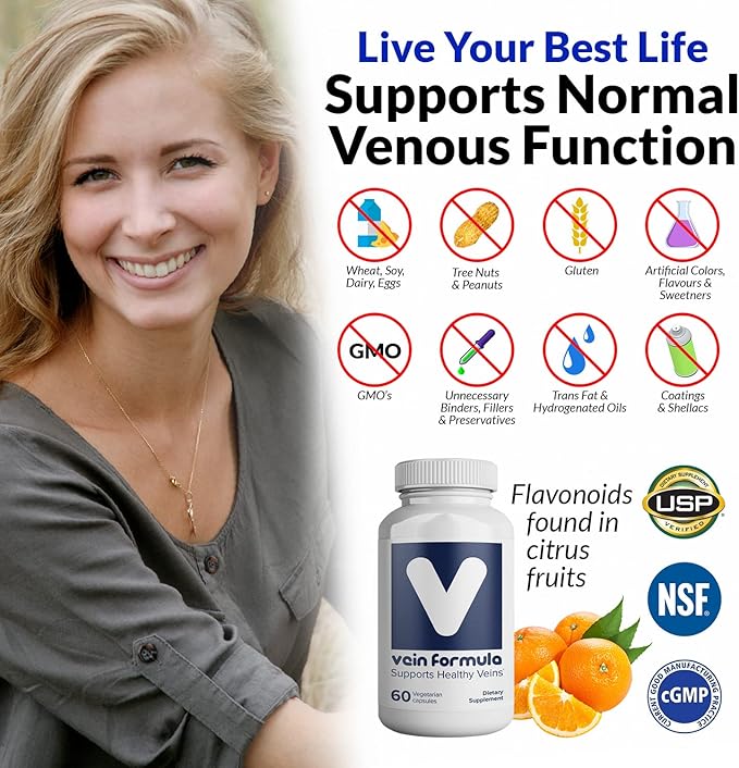 VITASUPPORTMD Vein Formula Blood Circulation and Leg Vein Supplement 60 Capsules Diosmin Hesperidin 667 mg from MPFF Micronized Bioflavonoids