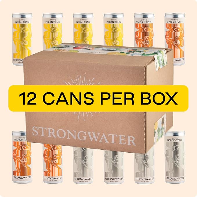Strongwater Tonic Water Variety Pack (Pack of 12 8.4 Fl Oz Each) - Includes Nordic Tonic Indian &amp Spanish Tonic - Premium Craft Cocktail Mixers Sampler