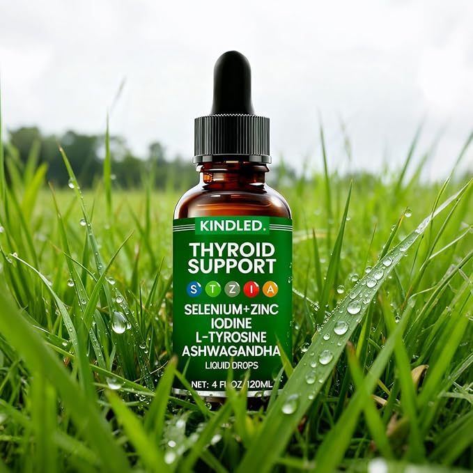 Kindled Thyroid Support Drops | Selenium Zinc Iodine L-Tyrosine Ashwagandha Liquid Drops Thyroid Bloom | Body Balance &amp Support - 4 FL.OZ (1)