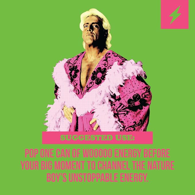 Wooooo! Energy Ric Flair Sparkling Adaptogenic Mushroom Energy Drink | Natural Antioxidants &amp Nootropics | Lion’s Mane &amp Cordyceps | 150mg Caffeine | 12 Pack (Dragon Fruit)