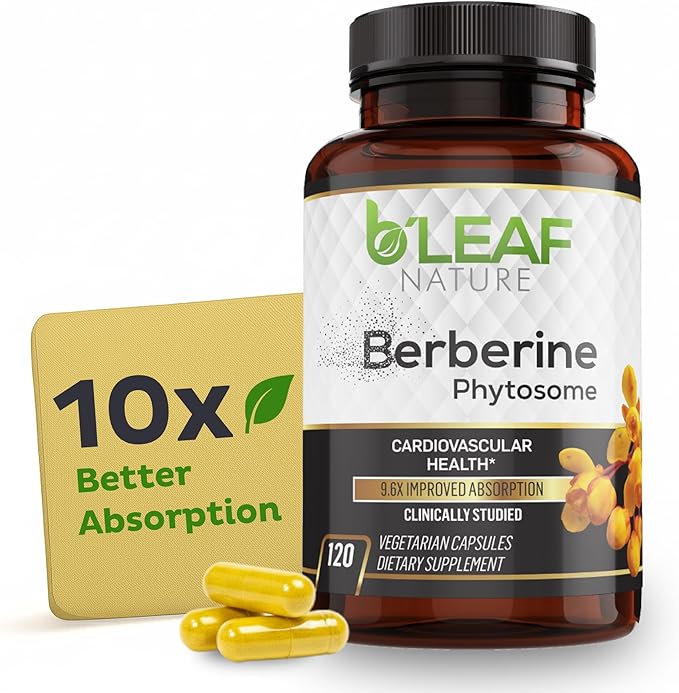 B’Leaf Nature Berberine Phytosome 120 Capsules – 1100mg Berberine Supplement for Metabolic and Cardiovascular Support – Vegan Gluten-Free Non-GMO Berberine Phytosome Capsules for Immune Wellness