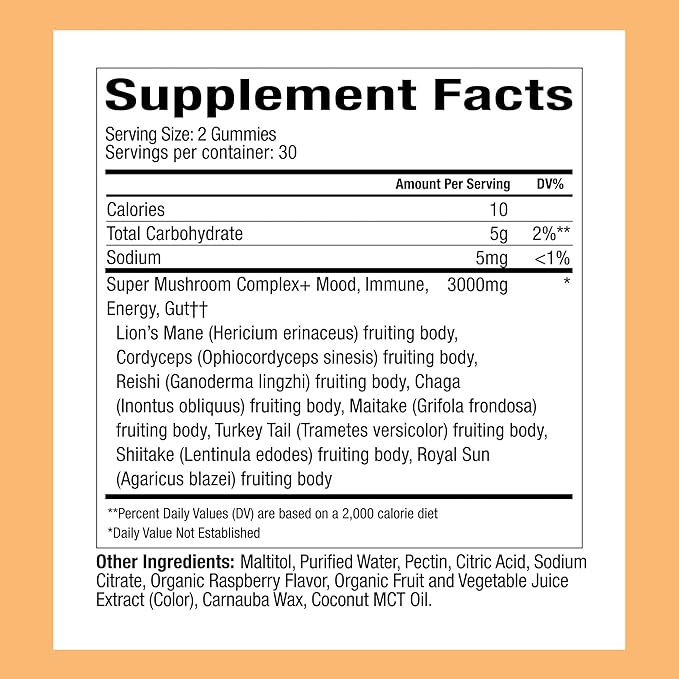 Plant People WonderDay Mushroom Gummies - Lion’s Mane Cordyceps Chaga Mushroom Supplement to Support Immune System De-Stress Boost Mood &amp Energy in Adults Natural Vegan Non-GMO (60 Count)