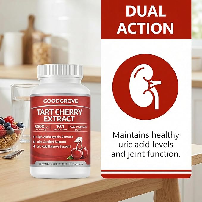 Good Grove Tart Cherry Extract Capsules GoodGrove Tart Cherry Extract Supplement | 10:1 Extract 3600mg Strength | Supports Joint Comfort 60 Count (1)