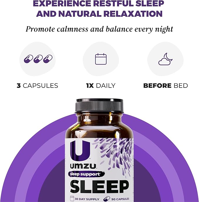 UMZU Sleep Magnesium Glycinate Supplement (30 Day Supply) – with GABA L-Theanine Zinc &amp Herbal Extracts – Magnesium Glycinate for Sleep Relaxation Calm Mood &amp L-Theanine Nightly Wellness Supp