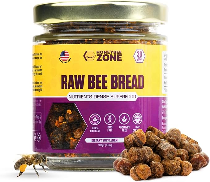 HONEYBEEZONE-Raw Bee Bread-Perga Fermented Bee Pollen Superfood Single Ingredient Food Nutrient-Dense Naturally Fermented Non-GMO Gluten-Free 3.5 oz