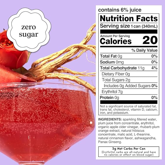 Moment Mocktails Non Alcoholic Drinks (Shark Tank) | SPARKLING Plum Spritz Adaptogen Drink | L-Theanine &amp Ashwagandha for Calm &amp Clarity | 0 Added Sugar 0 Caffeine | 24-pack