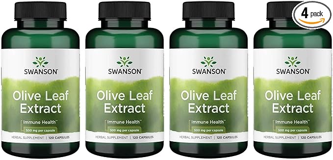 Swanson Olive Leaf Extract Immune and Cardiovascular Health Supplement for Adults Seeking Year-Round Immune Support - 20% Oleuropein (120 Capsules 500 mg 4 Pack)