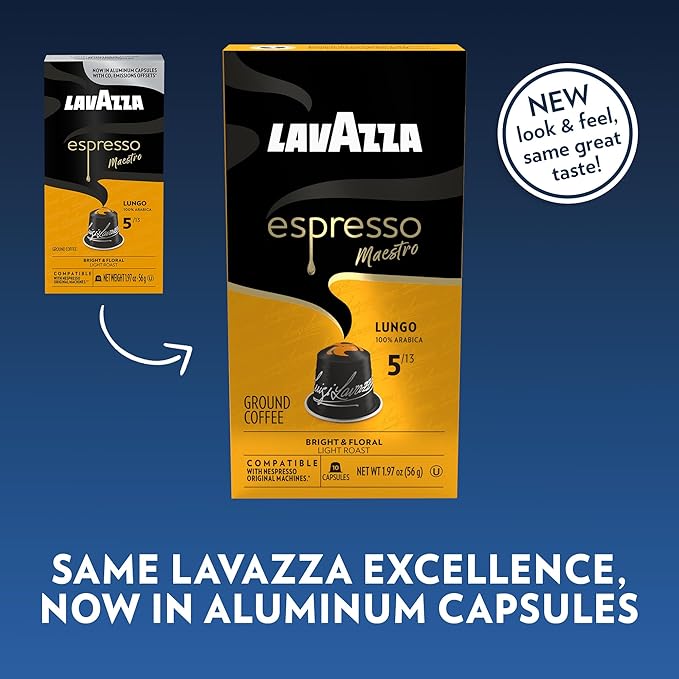 Lavazza Leggero Lungo Medium Roast Capsules Compatible with Nespresso Original Machines (Pack of 60) Value Pack Blended and roasted in Italy Full bodied velvety crema and fruity and floral notes