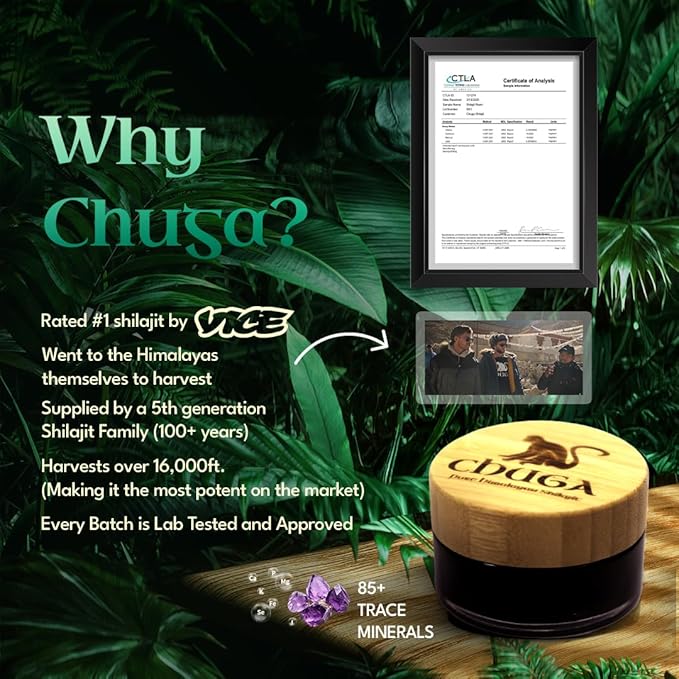 Chuga's Shilajit | Organic Shilajit Harvested 16000ft | Lab Tested in USA 74+ Fulvic Acid Grade A Immune Booster - 0.7 Ounce (Pack of 1) - Shilajit for Women