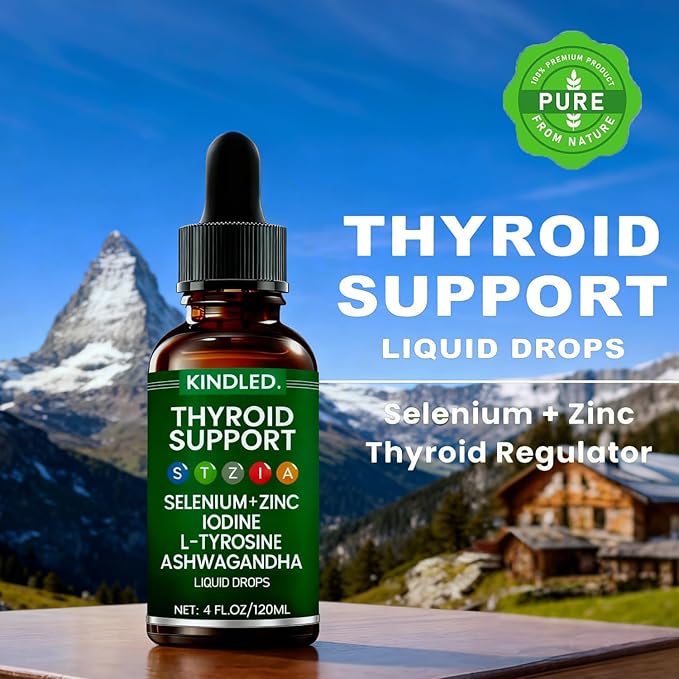 Kindled Thyroid Support Drops | Selenium Zinc Iodine L-Tyrosine Ashwagandha Liquid Drops Thyroid Bloom | Body Balance &amp Support - 4 FL.OZ (1)