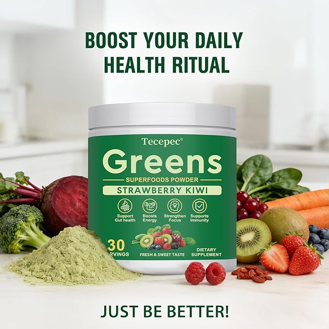 Super Greens Powder Superfood Greens Juice Drink Mix with Spirulina Chlorella Adaptogens &amp Fiber Digestive Enzymes Pre + Probiotics Supplement for Women &amp Men Bloating &amp Gut Health 3