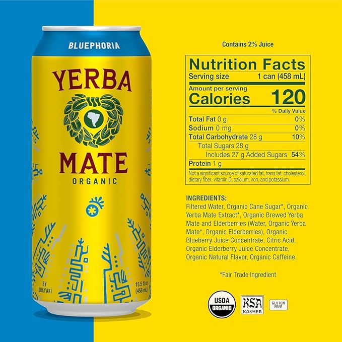 Yerba Madre Organic Yerba Mate Clean Energy Drink Alternative Bundle Enlighten Mint &amp Bluephoria Flavors 15.5 Oz (Pack of 24) 150mg Natural Caffeine Smooth Energy &amp Focus