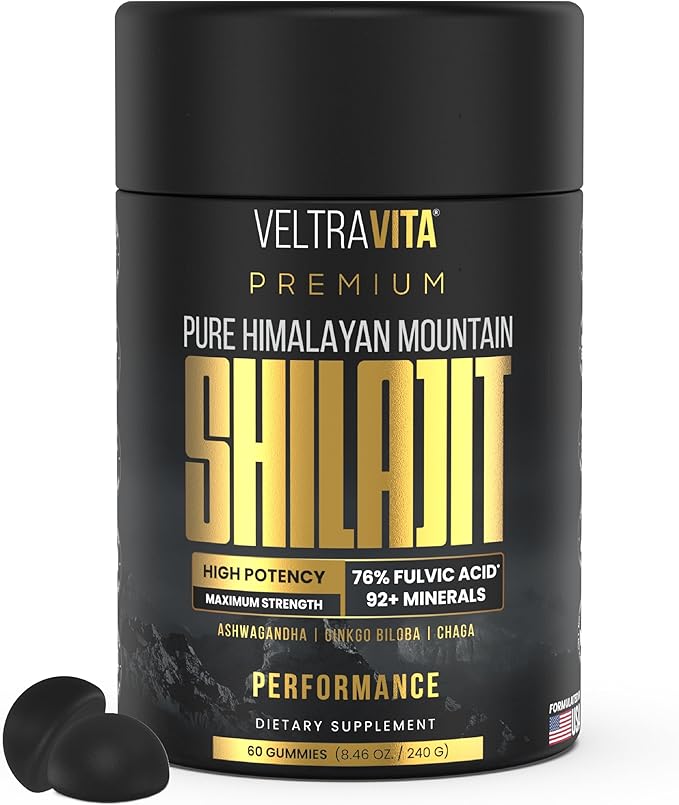 Pure Himalayan Shilajit Gummies with Ginkgo Biloba Chaga &amp KSM-66 Ashwagandha | Shilajit for Men &amp Women |10000 mg Max Potency | 76%+ Fulvic Acid &amp 92+ Trace Minerals | Sugar Free