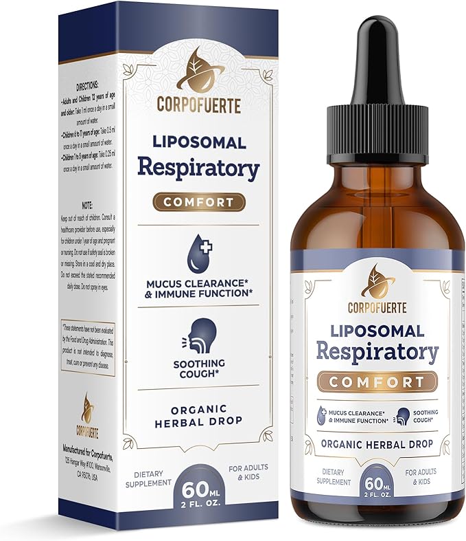 11-in-1 Liposomal Respiratory Relief Drops - Mullein Drops for Lungs with Elderberry Licorice Root - Support Lung Cleanse and Mucus Relief - Suitable for Kids and Adults (1 Pack)