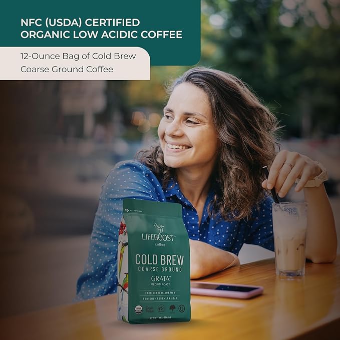 Lifeboost Low Acid Cold Brew Coffee – Organic Coarse Ground Medium Roast for Cold Brew – Single Origin Non-GMO 3rd Party Tested for Mycotoxins &amp Pesticides USDA Organic – Smooth &amp Bold Flav