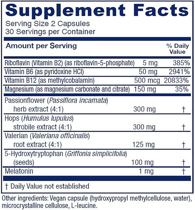Vitanica Sleepblend Non Habit Forming Sleep Support Supplement with Melatonin Valerian Root Passionflower and Hops Vegan 60 Capsules