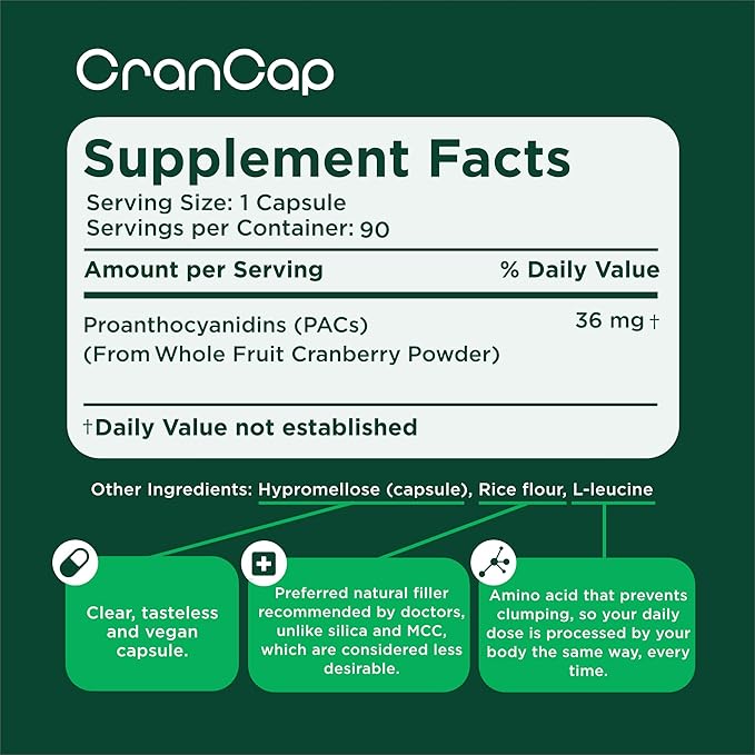 Cranberry Pills for Urinary Tract Health - 90 Count 36mg of Potent PACs - Cranberry Extract Helps Cleanse &amp Protect The Urinary Tract from A UTI - Non-GMO Vegan and Gluten-Free